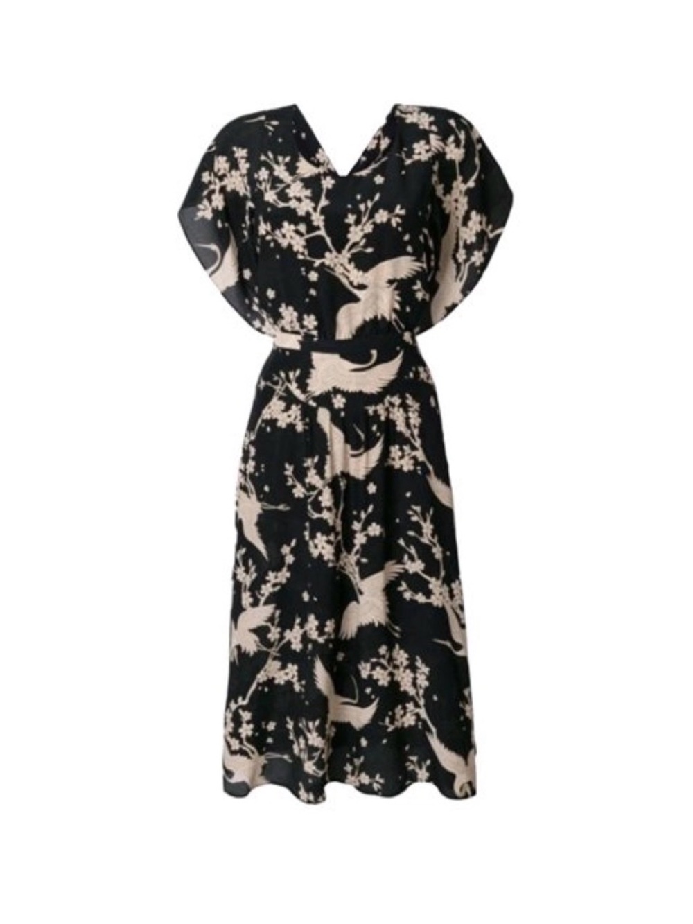 N°21 Silk Floral Crane Midi Dress
